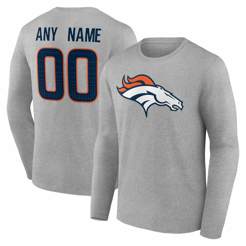 Denver Broncos Team Authentic Personalized Name & Number Long Sleeve T-Shirt - Gray - NFL