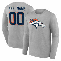 Denver Broncos Team Authentic Personalized Name & Number Long Sleeve T-Shirt - Gray - NFL