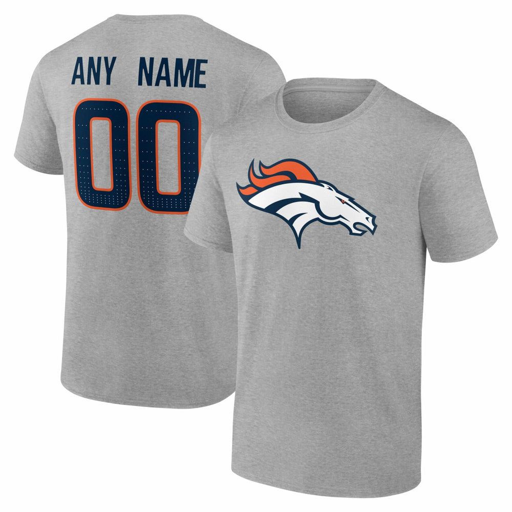Denver Broncos Team Authentic Personalized Name & Number T-Shirt - Gray - NFL