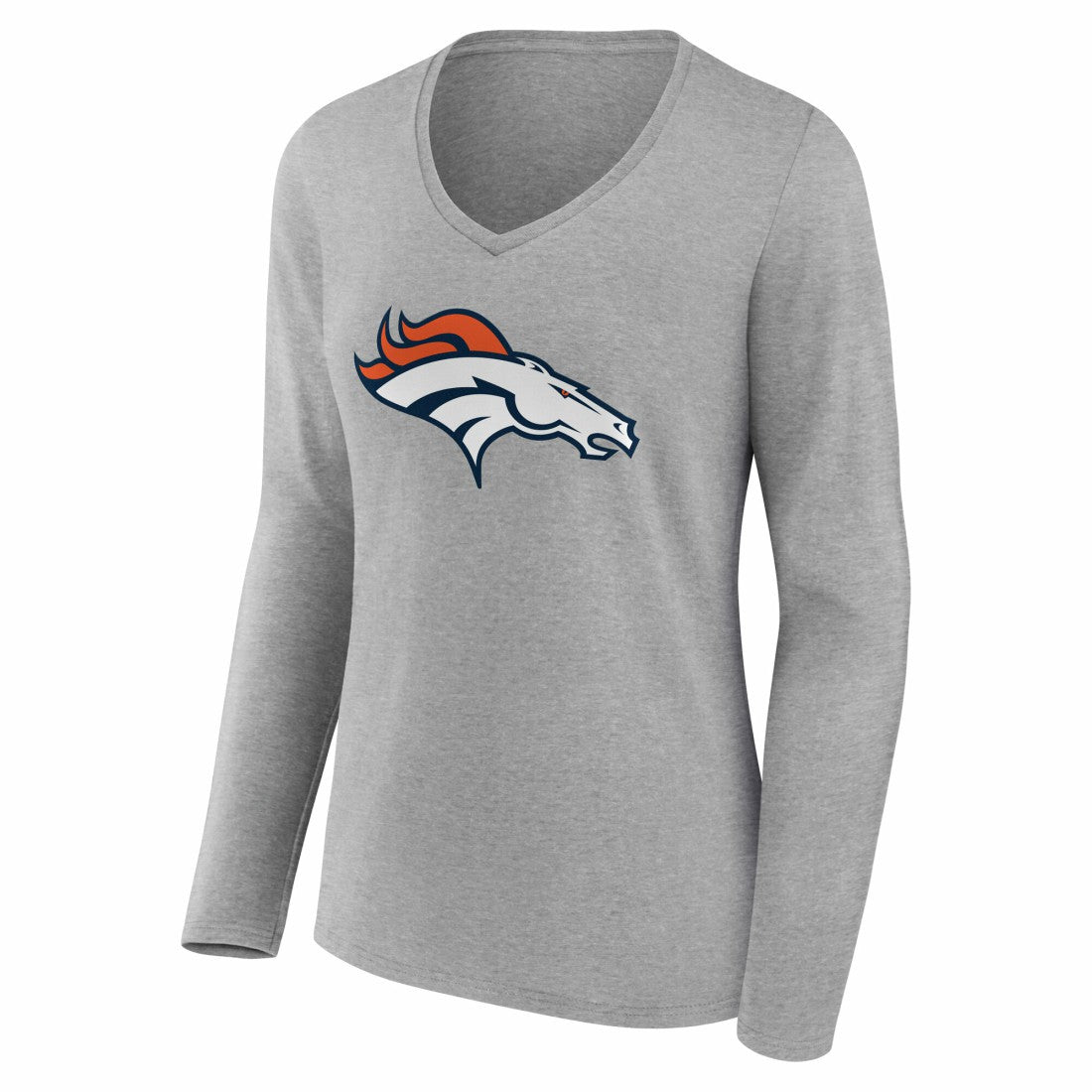 Denver Broncos Women's Team Authentic Personalized Name & Number Long Sleeve V-Neck T-Shirt - Gray - NFL