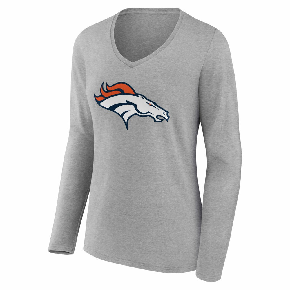Denver Broncos Women's Team Authentic Personalized Name & Number Long Sleeve V-Neck T-Shirt - Gray - NFL