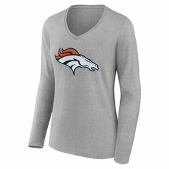 Denver Broncos Women's Team Authentic Personalized Name & Number Long Sleeve V-Neck T-Shirt - Gray - NFL