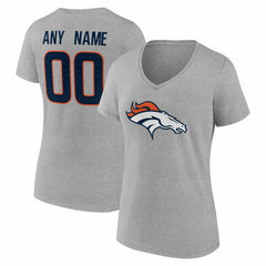 Denver Broncos Women's Team Authentic Personalized Name & Number V-Neck T-Shirt - Gray - NFL