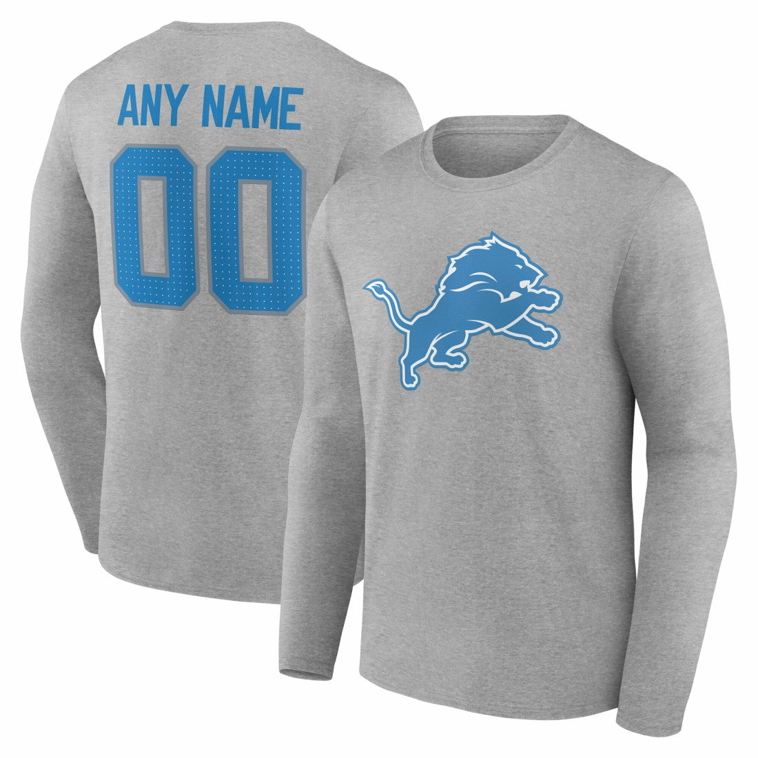 Detroit Lions Team Authentic Personalized Name & Number Long Sleeve T-Shirt - Gray - NFL