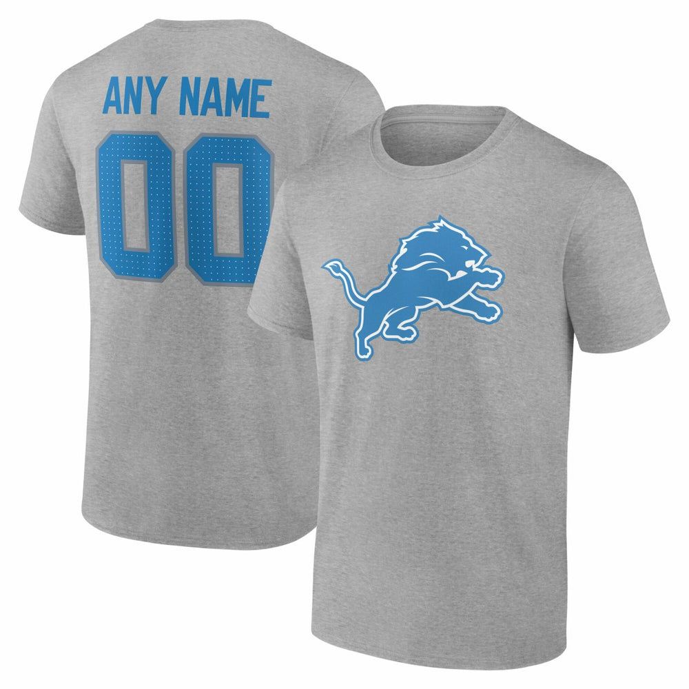 Detroit Lions Team Authentic Personalized Name & Number T-Shirt - Gray - NFL