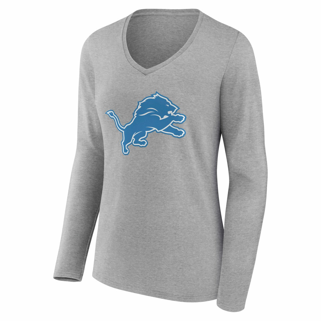 Detroit Lions Women's Team Authentic Personalized Name & Number Long Sleeve V-Neck T-Shirt - Gray - NFL