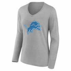 Detroit Lions Women's Team Authentic Personalized Name & Number Long Sleeve V-Neck T-Shirt - Gray - NFL