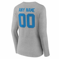 Detroit Lions Women's Team Authentic Personalized Name & Number Long Sleeve V-Neck T-Shirt - Gray - NFL