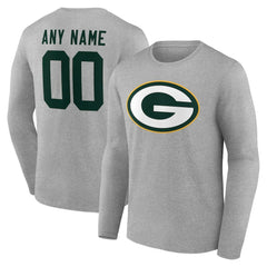 Green Bay Packers Team Authentic Personalized Name & Number Long Sleeve T-Shirt - Gray - NFL