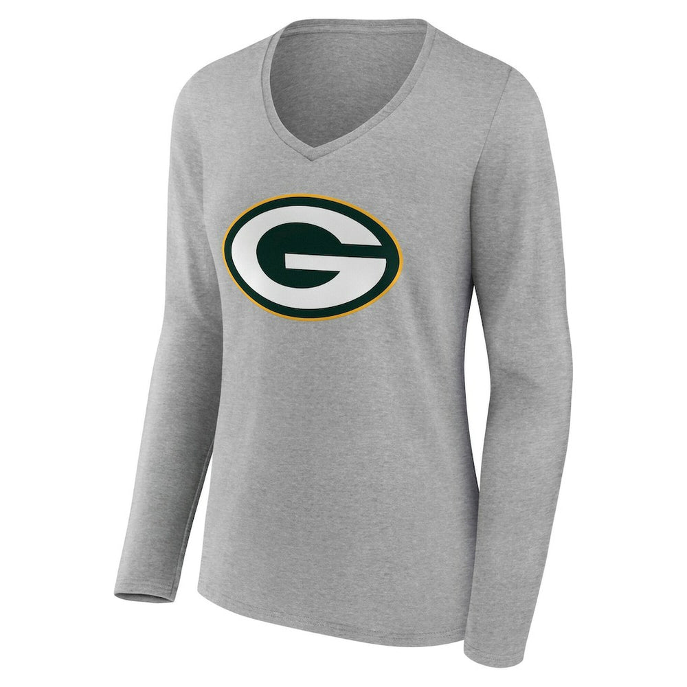 Green Bay Packers Women's Team Authentic Personalized Name & Number Long Sleeve V-Neck T-Shirt - Gray - NFL