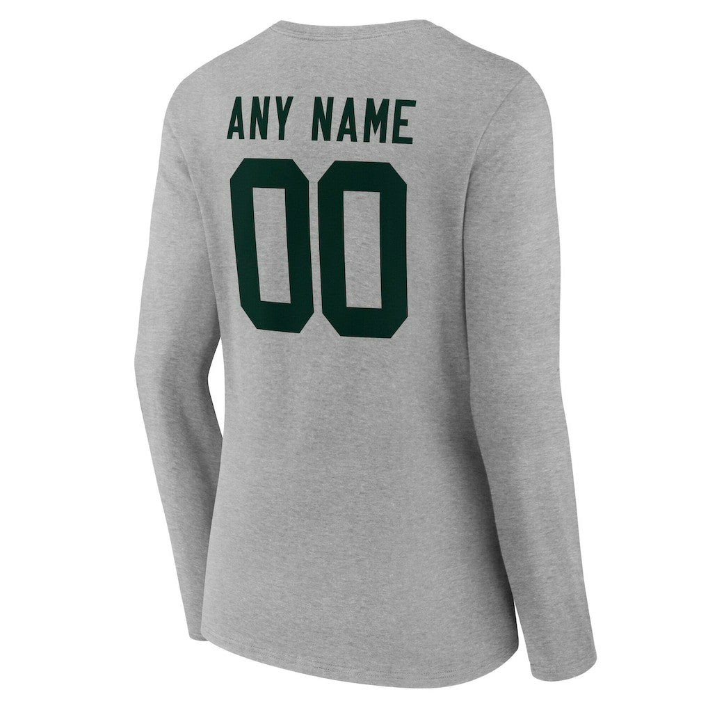 Green Bay Packers Women's Team Authentic Personalized Name & Number Long Sleeve V-Neck T-Shirt - Gray - NFL