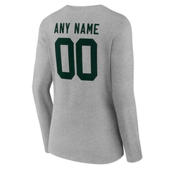 Green Bay Packers Women's Team Authentic Personalized Name & Number Long Sleeve V-Neck T-Shirt - Gray - NFL