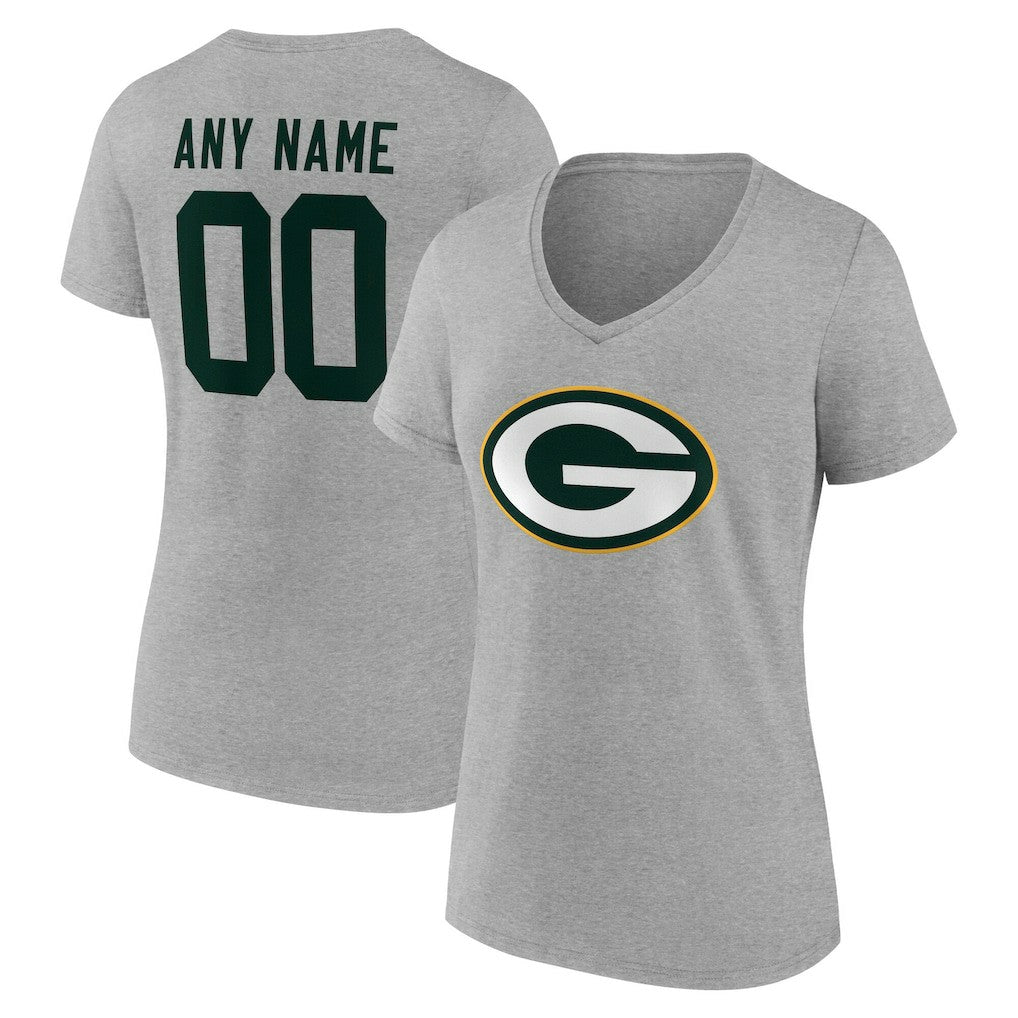 Green Bay Packers Women's Team Authentic Personalized Name & Number V-Neck T-Shirt - Gray - NFL