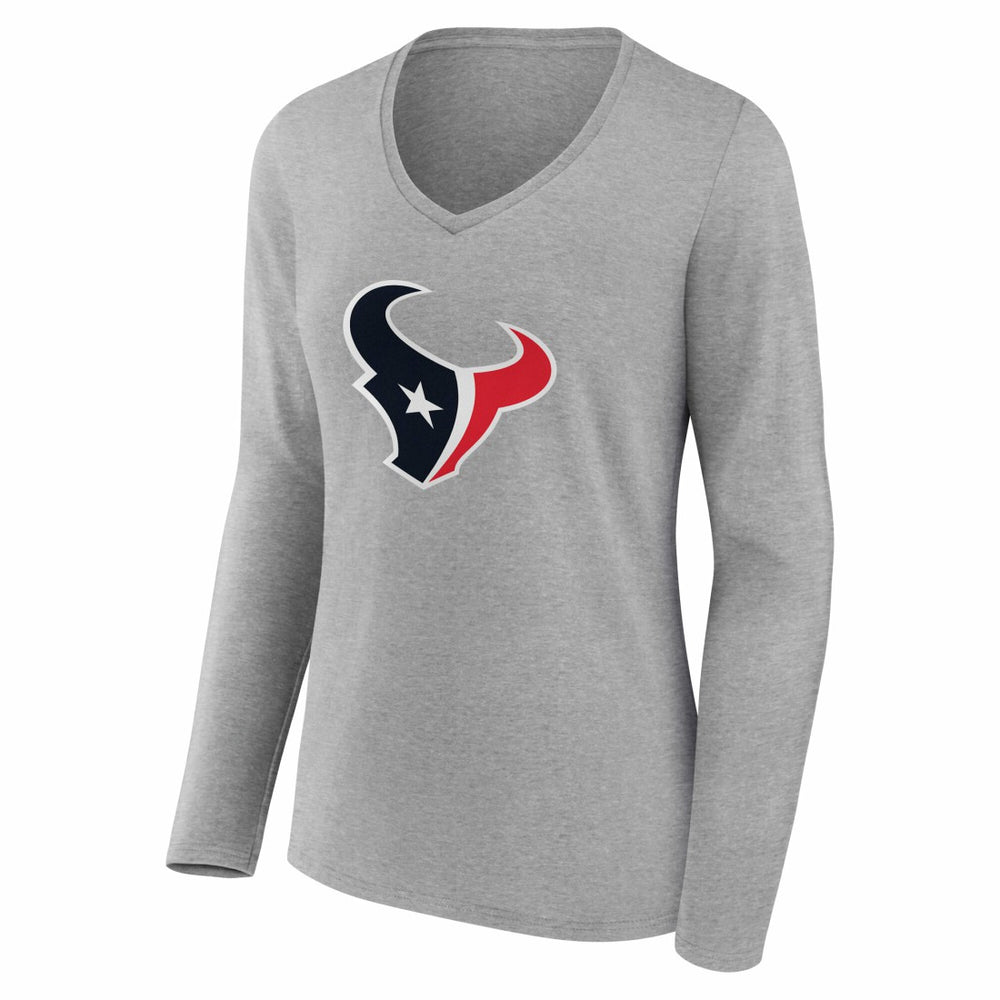 Houston Texans Women's Team Authentic Personalized Name & Number Long Sleeve V-Neck T-Shirt - Gray - NFL