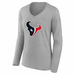 Houston Texans Women's Team Authentic Personalized Name & Number Long Sleeve V-Neck T-Shirt - Gray - NFL