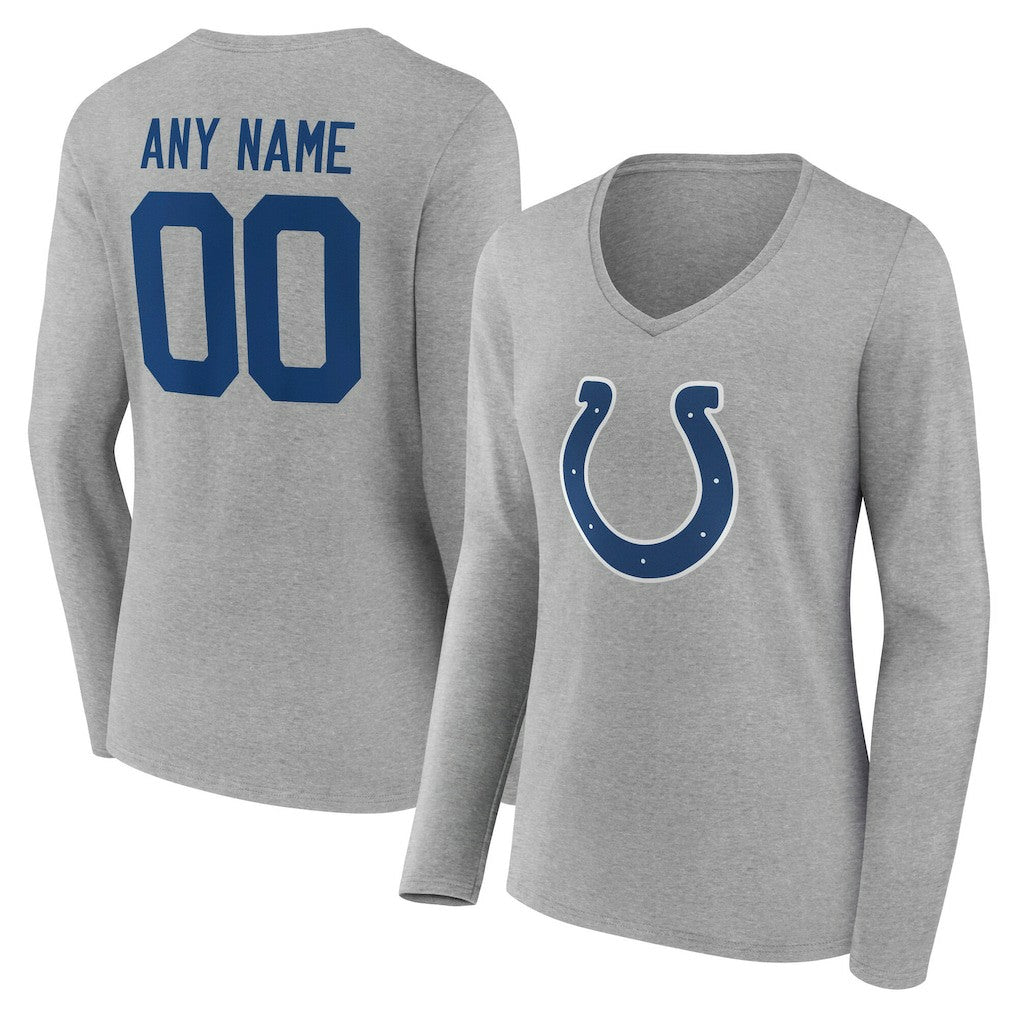 Indianapolis Colts Women's Team Authentic Personalized Name & Number Long Sleeve V-Neck T-Shirt - Gray - NFL