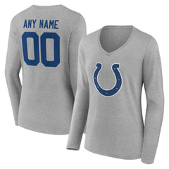 Indianapolis Colts Women's Team Authentic Personalized Name & Number Long Sleeve V-Neck T-Shirt - Gray - NFL