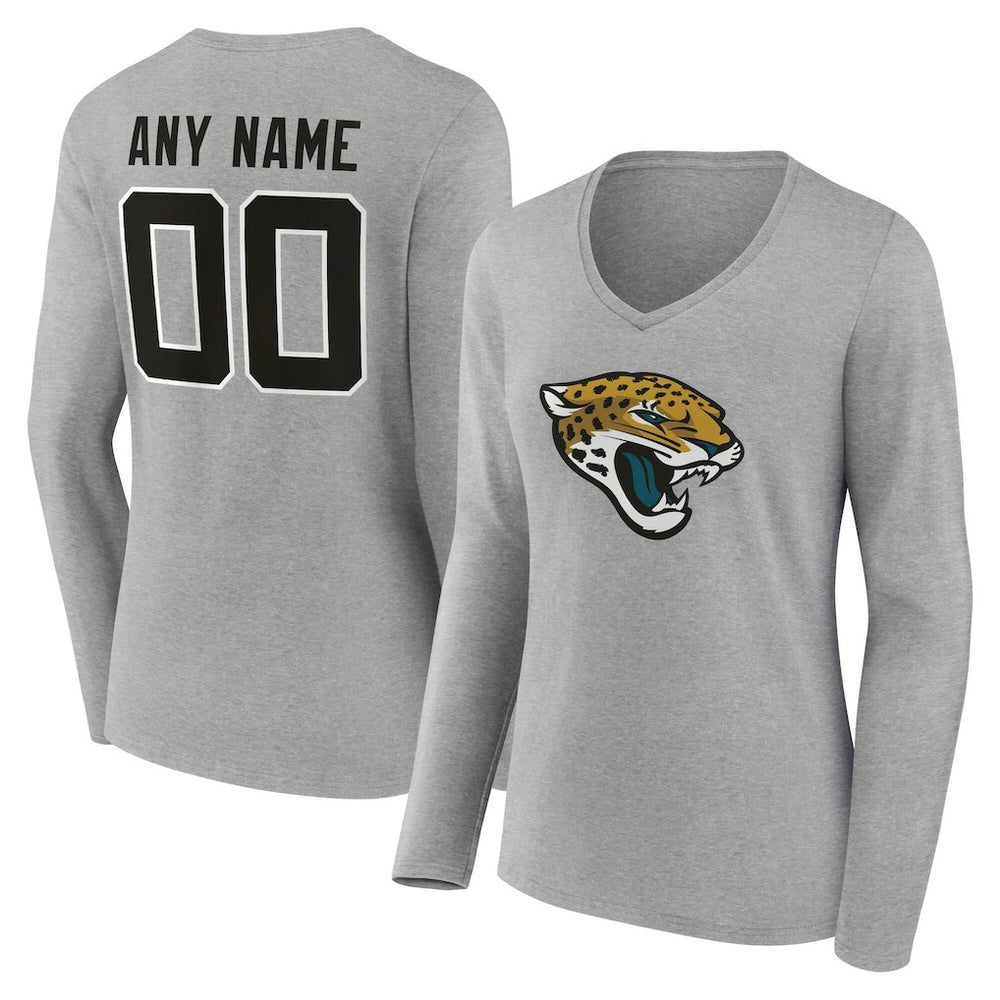 Jacksonville Jaguars Women's Team Authentic Personalized Name & Number Long Sleeve V-Neck T-Shirt - Gray - NFL