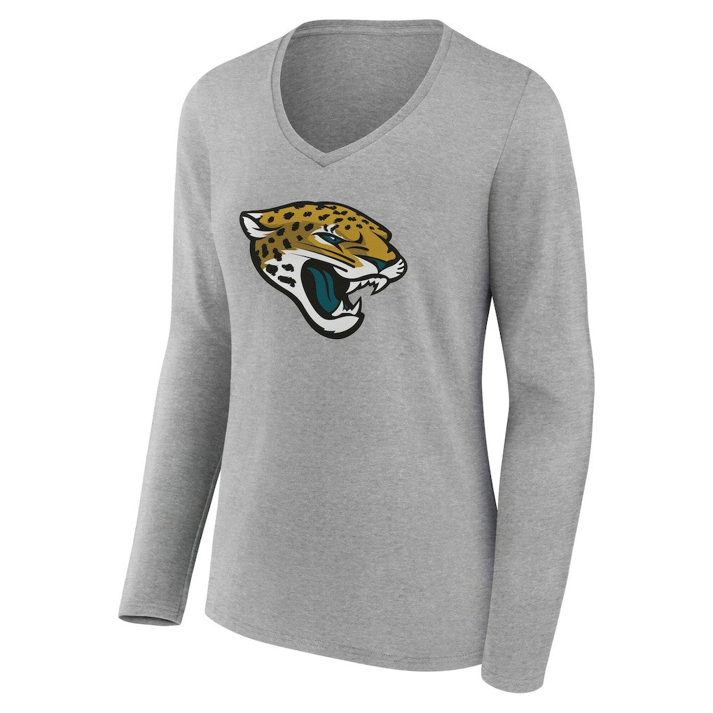 Jacksonville Jaguars Women's Team Authentic Personalized Name & Number Long Sleeve V-Neck T-Shirt - Gray - NFL