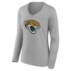 Jacksonville Jaguars Women's Team Authentic Personalized Name & Number Long Sleeve V-Neck T-Shirt - Gray - NFL