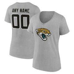 Jacksonville Jaguars Women's Team Authentic Personalized Name & Number V-Neck T-Shirt - Gray - NFL