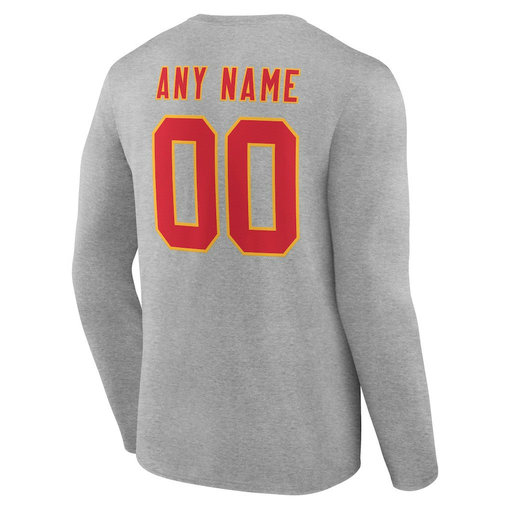 Kansas City Chiefs Team Authentic Personalized Name & Number Long Sleeve T-Shirt - Gray - NFL