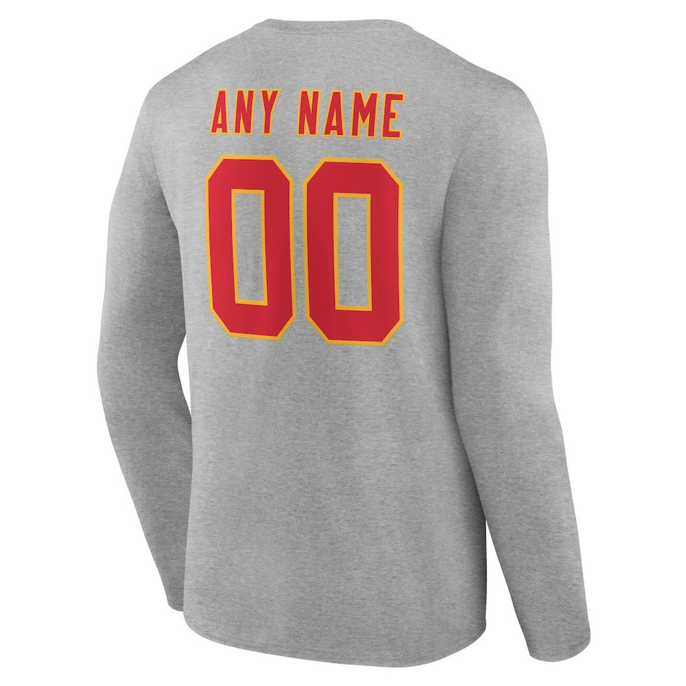 Kansas City Chiefs Team Authentic Personalized Name & Number Long Sleeve T-Shirt - Gray - NFL