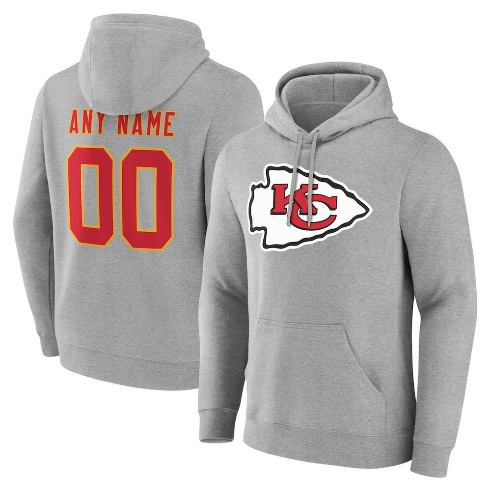 Kansas City Chiefs Team Authentic Personalized Name & Number Hoodie - Gray - NFL