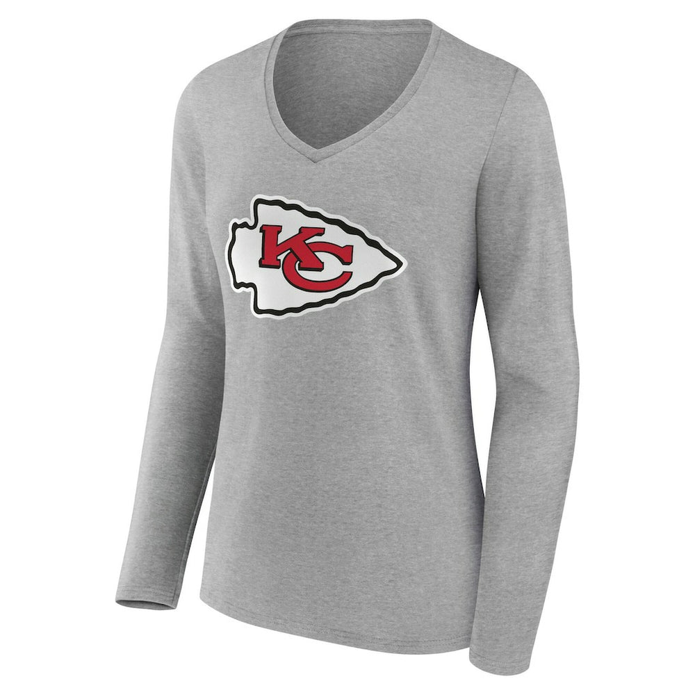 Kansas City Chiefs Women's Team Authentic Personalized Name & Number Long Sleeve V-Neck T-Shirt - Gray - NFL