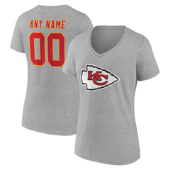 Kansas City Chiefs Women's Team Authentic Personalized Name & Number V-Neck T-Shirt - Gray - NFL