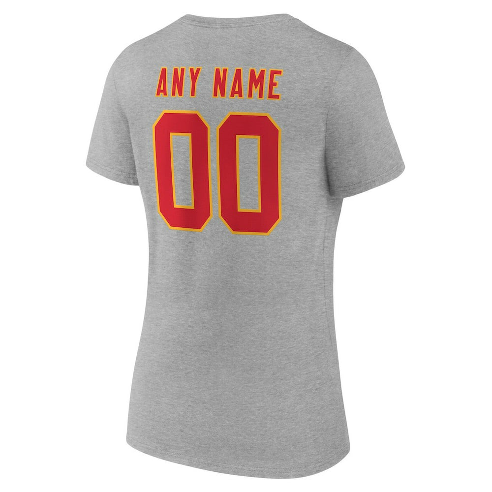 Kansas City Chiefs Women's Team Authentic Personalized Name & Number V-Neck T-Shirt - Gray - NFL
