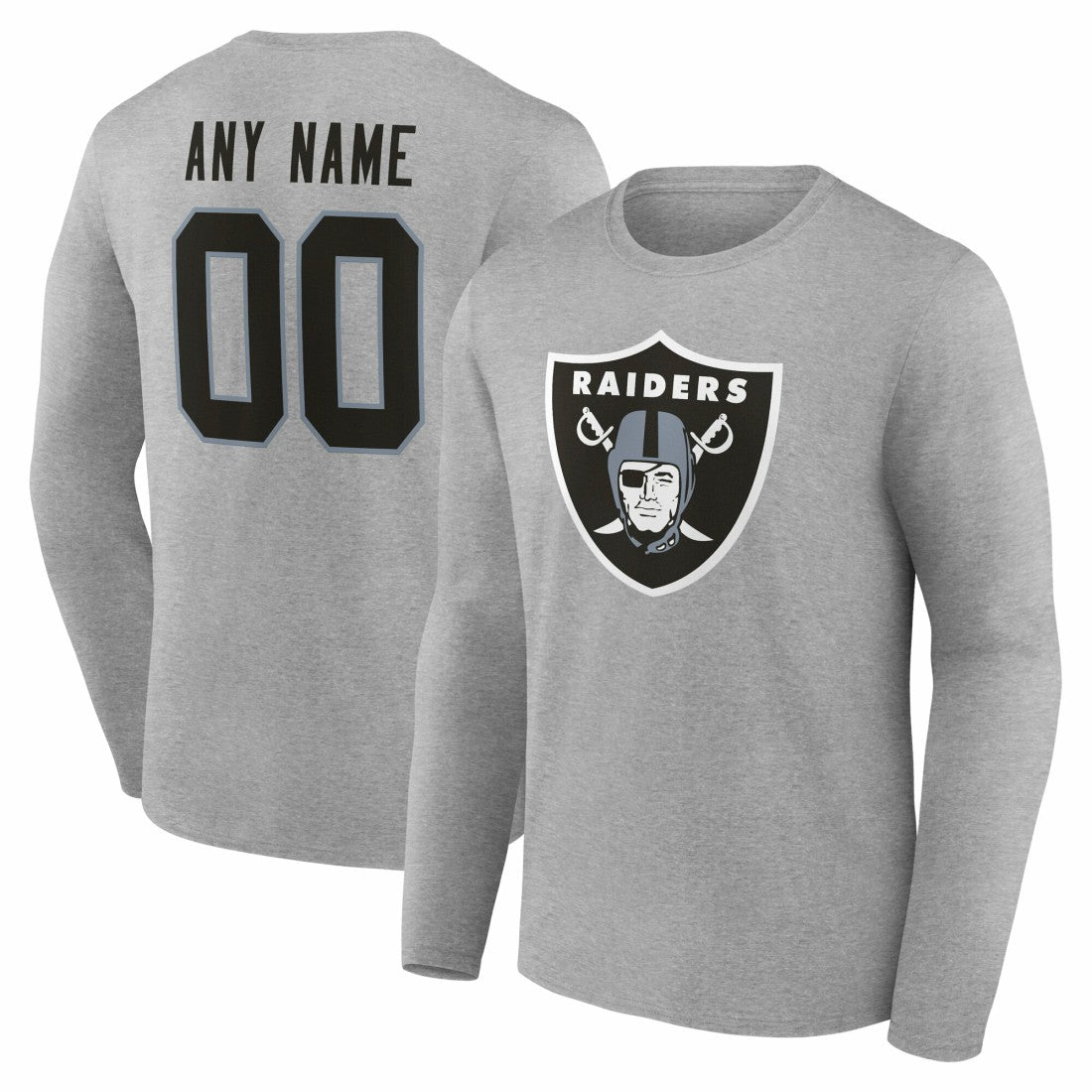 Las Vegas Raiders Team Authentic Personalized Name & Number Long Sleeve T-Shirt - Gray - NFL