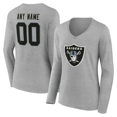 Las Vegas Raiders Women's Team Authentic Personalized Name & Number Long Sleeve V-Neck T-Shirt - Gray - NFL