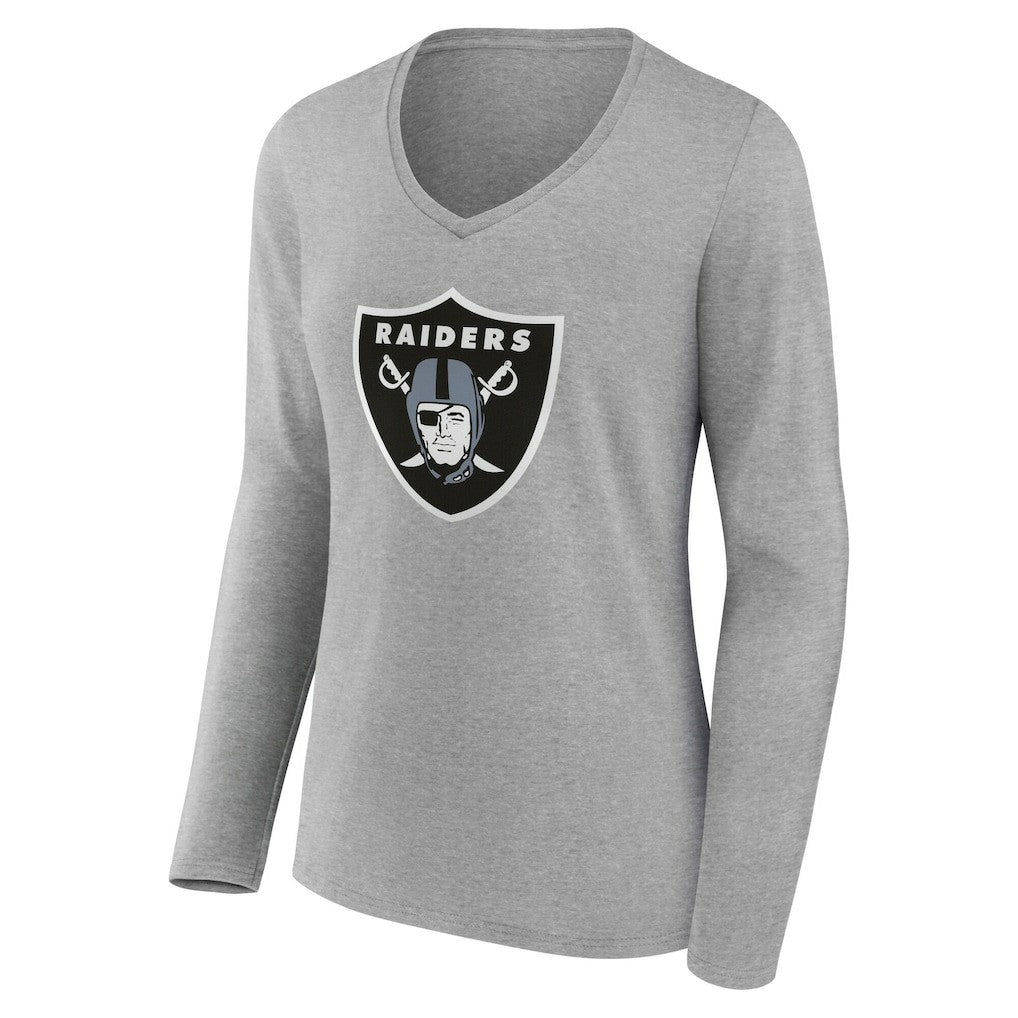 Las Vegas Raiders Women's Team Authentic Personalized Name & Number Long Sleeve V-Neck T-Shirt - Gray - NFL