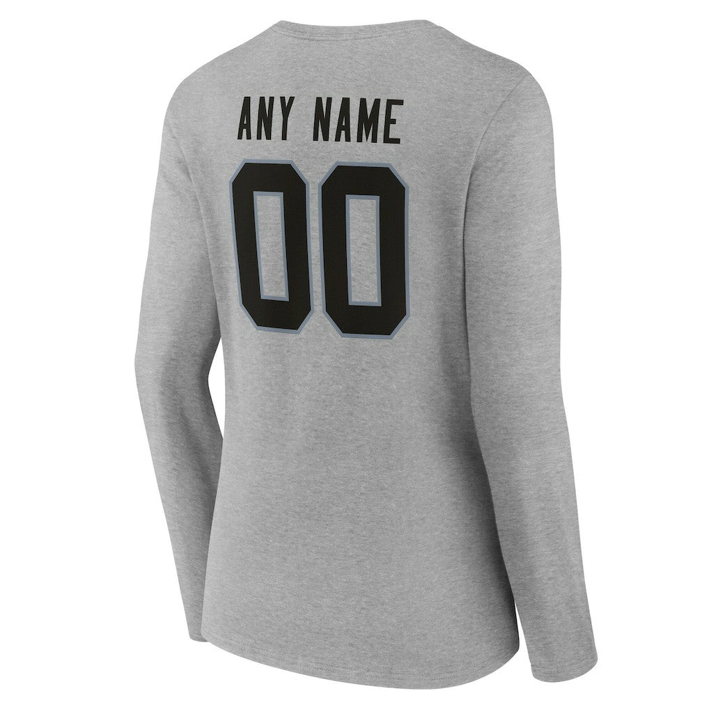 Las Vegas Raiders Women's Team Authentic Personalized Name & Number Long Sleeve V-Neck T-Shirt - Gray - NFL