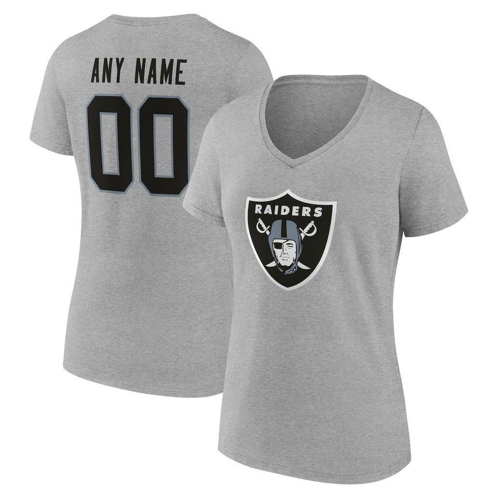 Las Vegas Raiders Women's Team Authentic Personalized Name & Number V-Neck T-Shirt - Gray - NFL