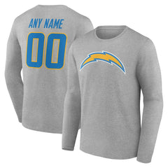Los Angeles Chargers Team Authentic Personalized Name & Number Long Sleeve T-Shirt - Gray - NFL