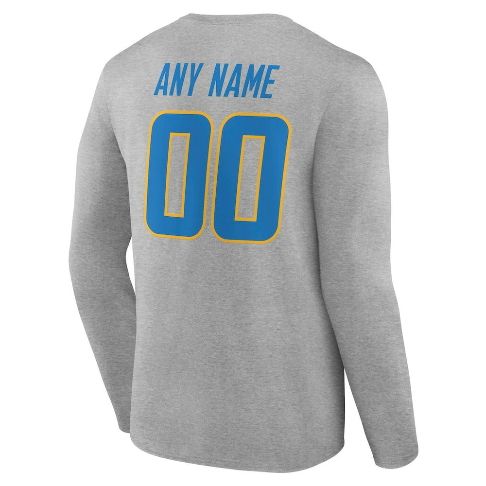 Los Angeles Chargers Team Authentic Personalized Name & Number Long Sleeve T-Shirt - Gray - NFL