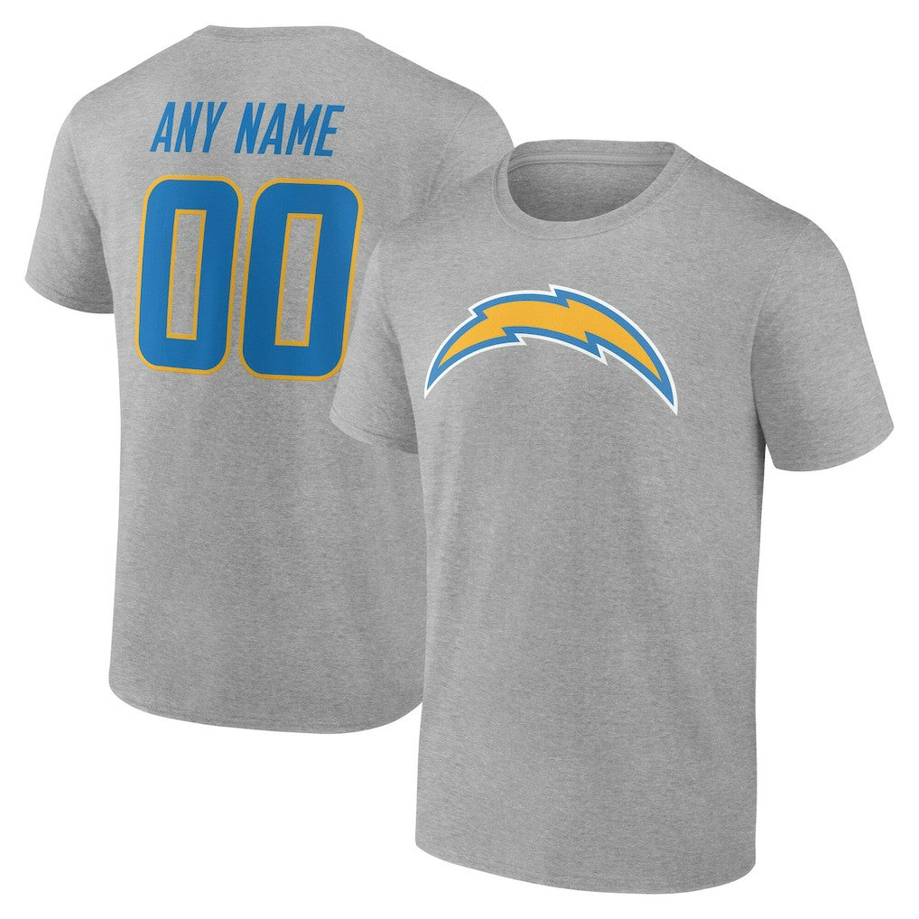 Los Angeles Chargers Team Authentic Personalized Name & Number T-Shirt - Gray - NFL