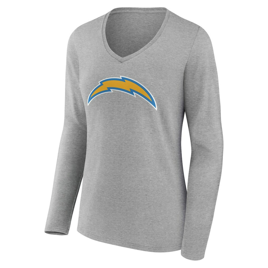 Los Angeles Chargers Women's Team Authentic Personalized Name & Number Long Sleeve V-Neck T-Shirt - Gray - NFL