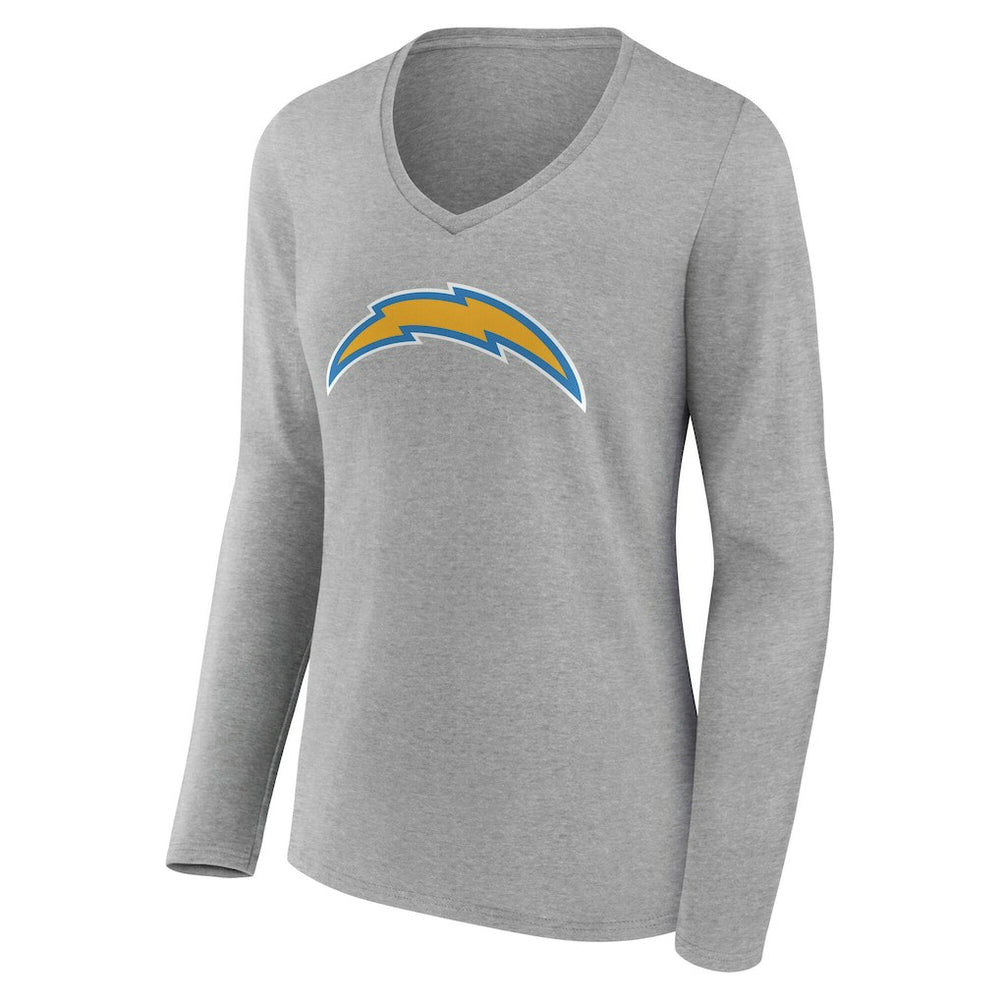 Los Angeles Chargers Women's Team Authentic Personalized Name & Number Long Sleeve V-Neck T-Shirt - Gray - NFL