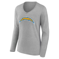 Los Angeles Chargers Women's Team Authentic Personalized Name & Number Long Sleeve V-Neck T-Shirt - Gray - NFL