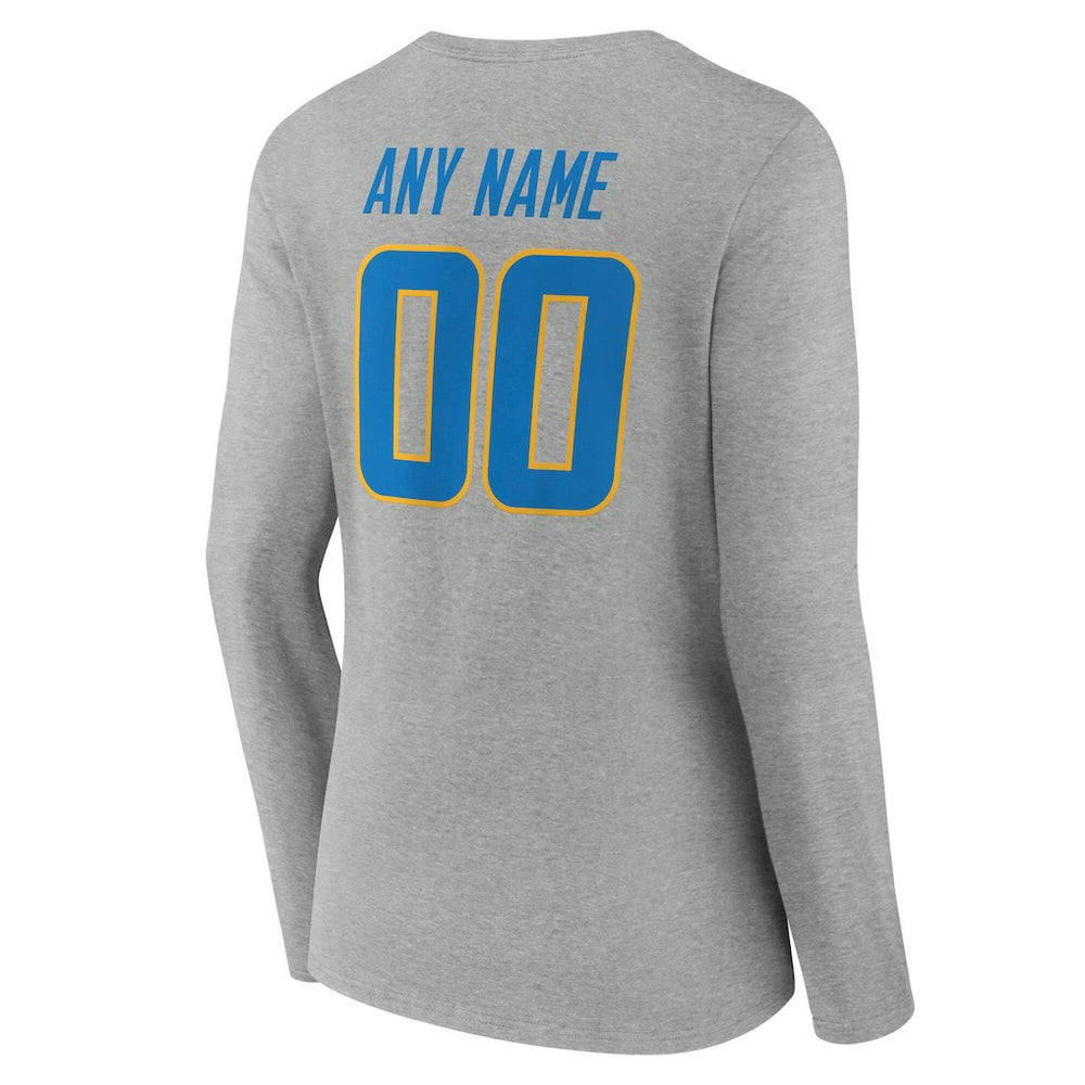 Los Angeles Chargers Women's Team Authentic Personalized Name & Number Long Sleeve V-Neck T-Shirt - Gray - NFL