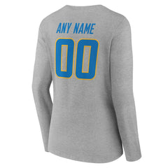 Los Angeles Chargers Women's Team Authentic Personalized Name & Number Long Sleeve V-Neck T-Shirt - Gray - NFL
