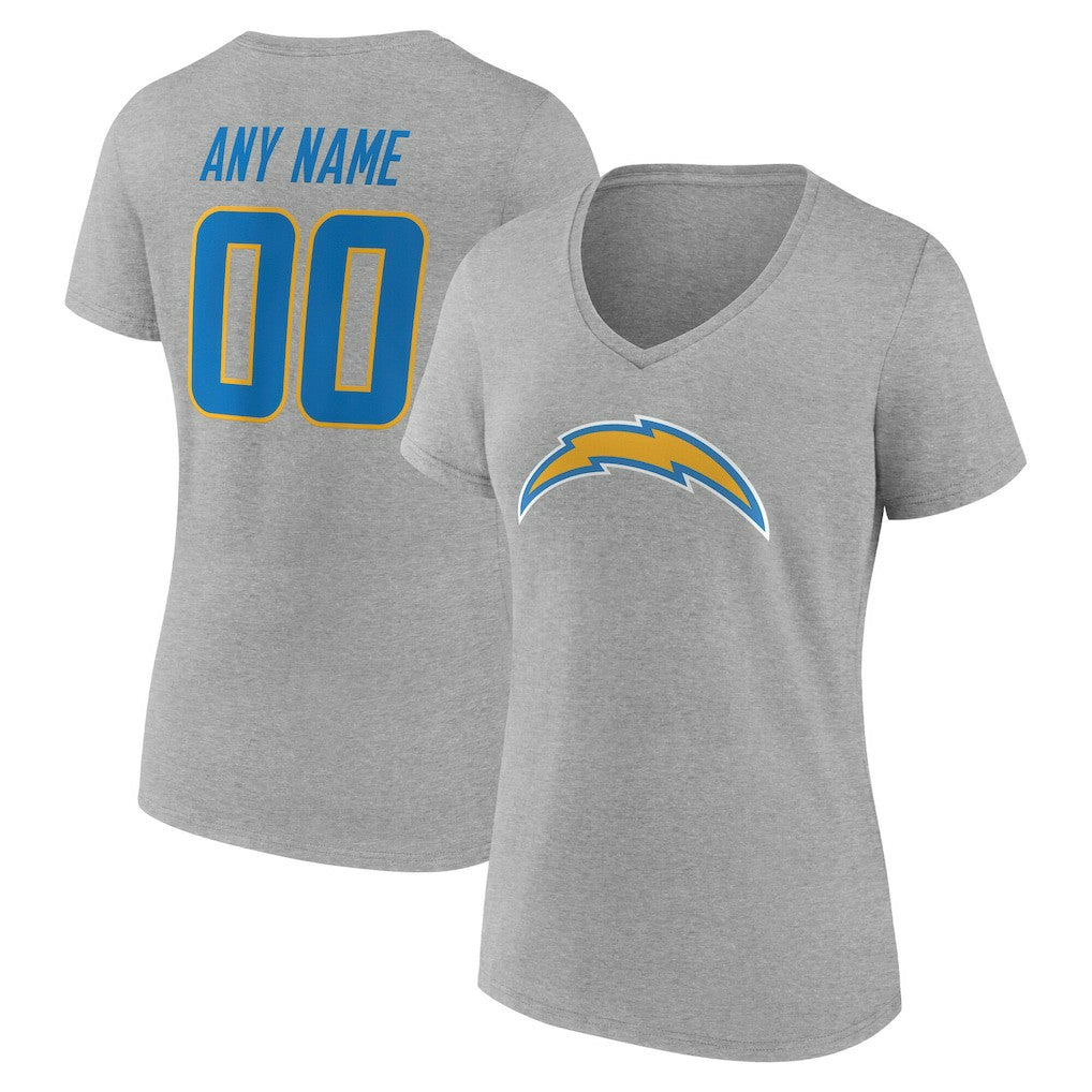 Los Angeles Chargers Women's Team Authentic Personalized Name & Number V-Neck T-Shirt - Gray - NFL