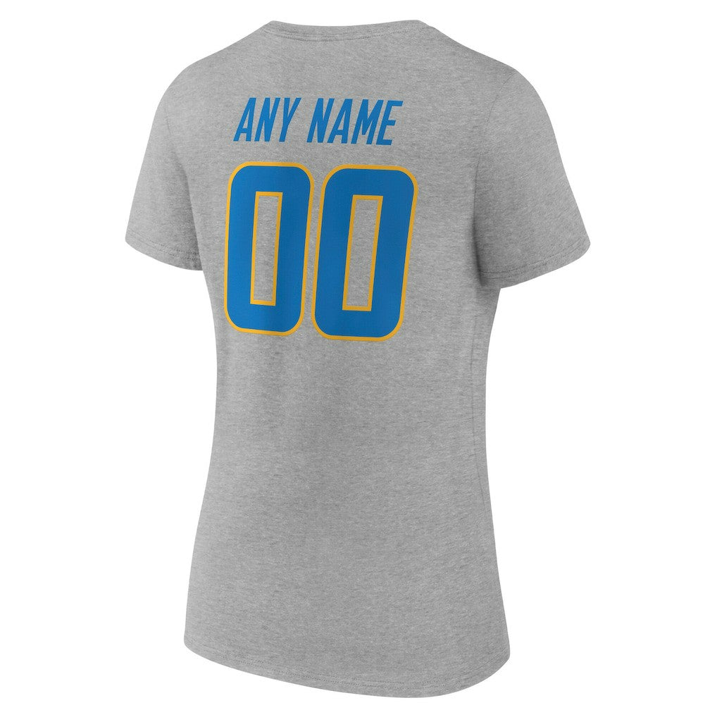 Los Angeles Chargers Women's Team Authentic Personalized Name & Number V-Neck T-Shirt - Gray - NFL