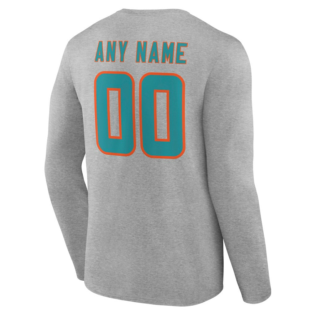 Miami Dolphins Team Authentic Personalized Name & Number Long Sleeve T-Shirt - Gray - NFL
