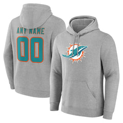 Miami Dolphins Team Authentic Personalized Name & Number Hoodie - Gray - NFL
