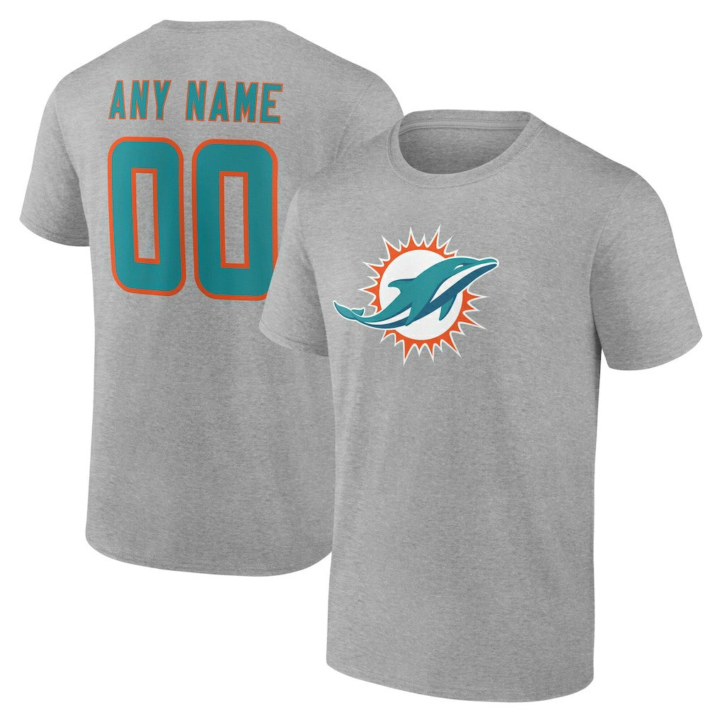 Miami Dolphins Team Authentic Personalized Name & Number T-Shirt - Gray - NFL