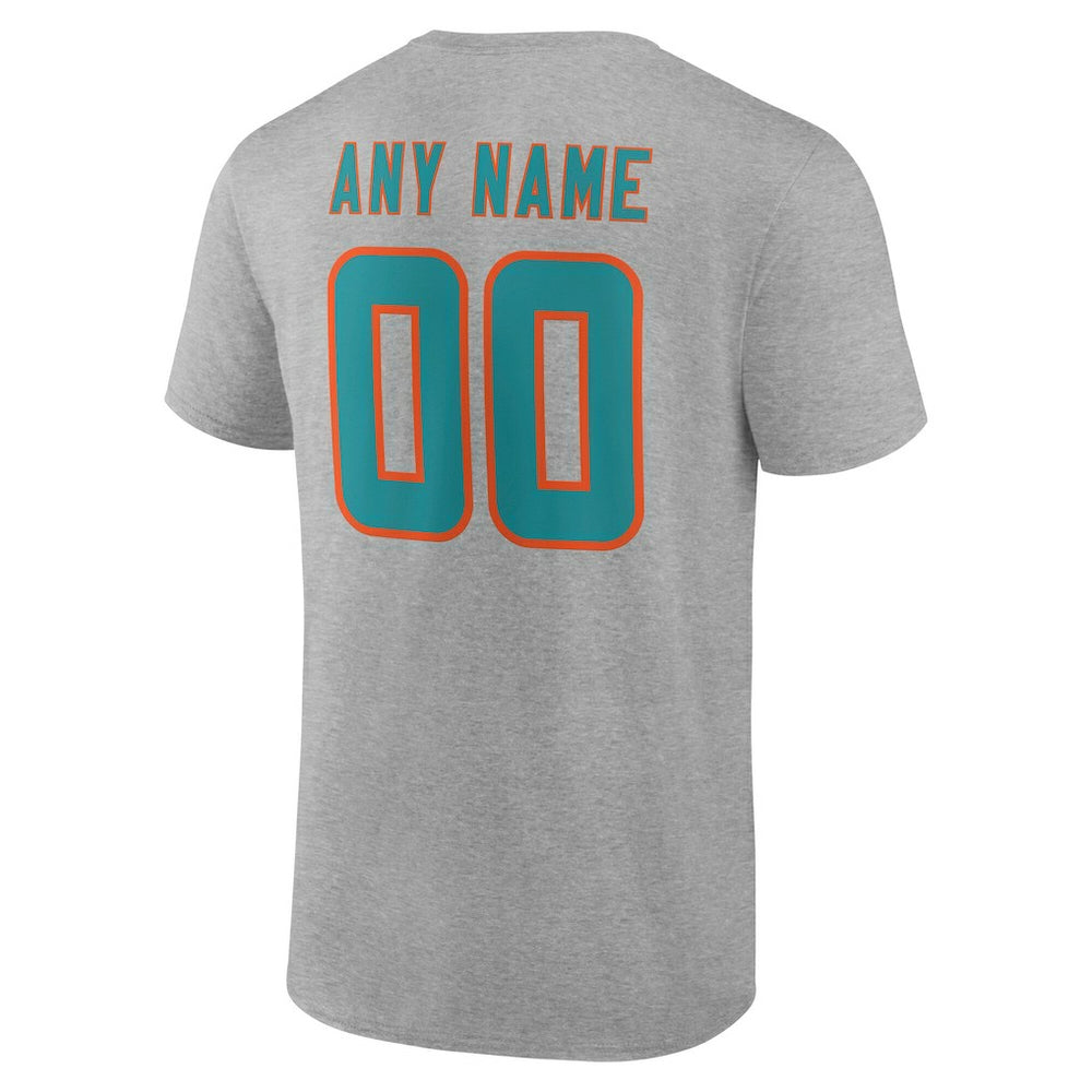 Miami Dolphins Team Authentic Personalized Name & Number T-Shirt - Gray - NFL